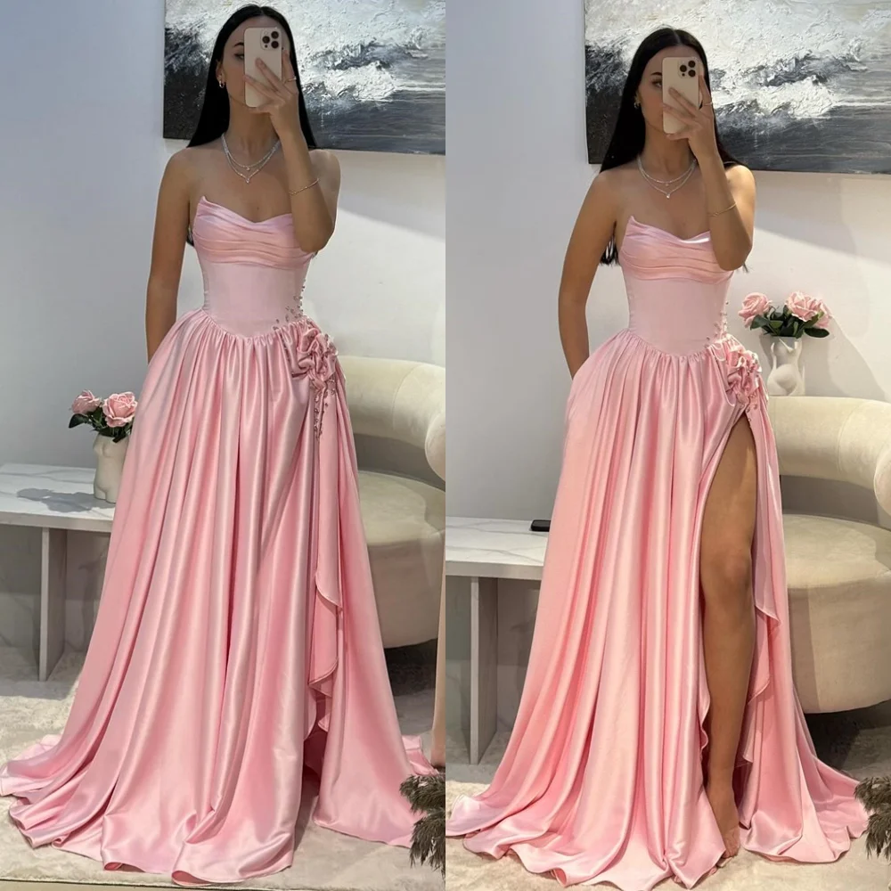 Customized Delicate Pink Satin Evening Dresses High Quality Strapless Sleeveless Homecoming Dresses Fashion Vestido De Festa
Customized Delicate Pink Satin Evening Dresses High Quality Strapless Sleeveless Homecoming Dresses Fashion Vestido De Festa