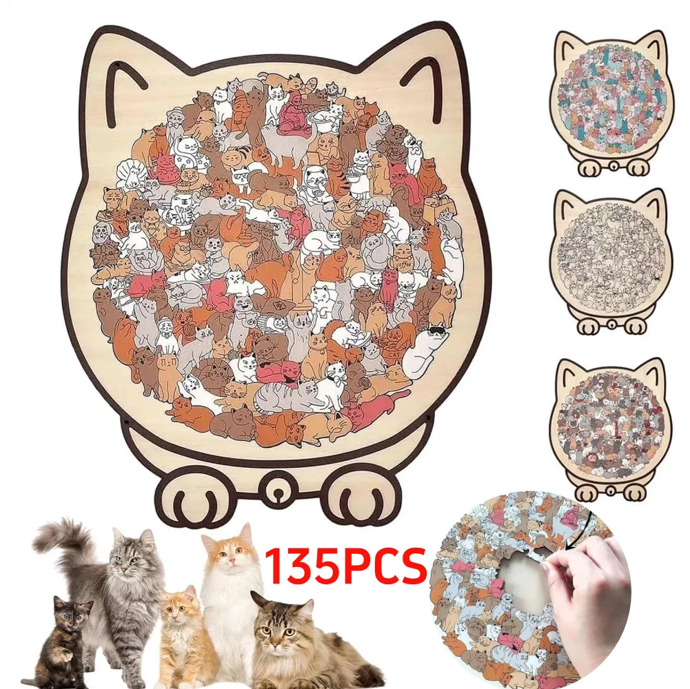 135 шт., долговечная красочная головоломка в форме кошки в форме животного, деревянная головоломка с котом, головоломка для домашнего декора, забавные развивающие игрушки
135 шт., долговечная красочная головоломка в форме кошки в форме животного, деревянная головоломка с котом, головоломка для домашнего декора, забавные развивающие игрушки