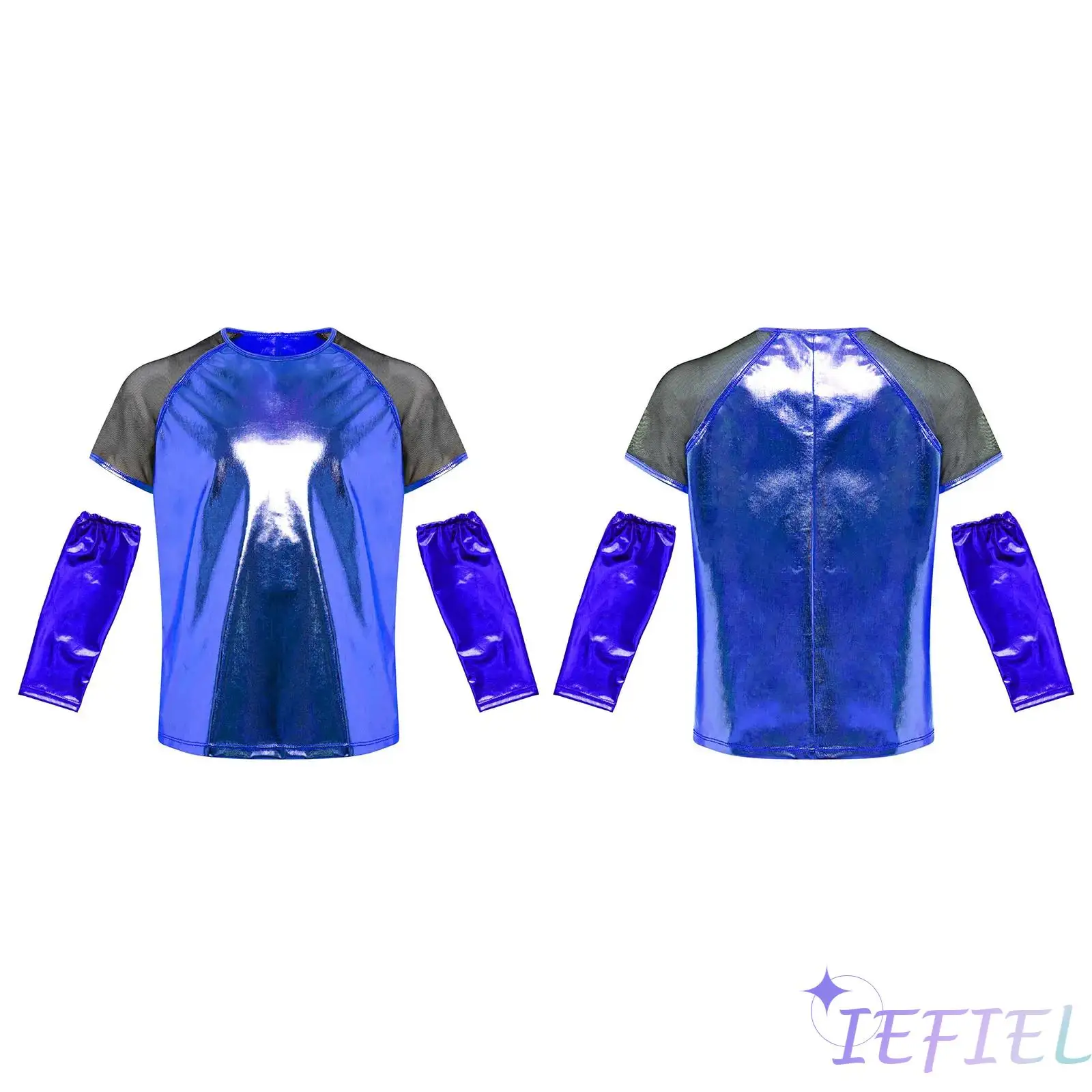 2Pcs Unisex Kids Girls Boys Hip-Hop Jazz Dance Outfit Sheer Mesh Short Sleeves Round Neck Metallic T-shirt with Shiny Gloves
2Pcs Unisex Kids Girls Boys Hip-Hop Jazz Dance Outfit Sheer Mesh Short Sleeves Round Neck Metallic T-shirt with Shiny Gloves