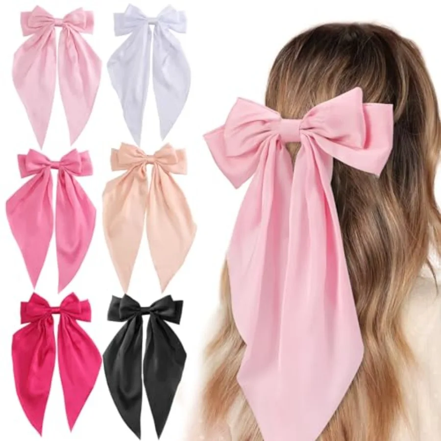 Hair Bows for Women, 6 PCS Silky Satin Hair Clips, Large Bow Hair Barrettes, Oversized Long Tail, Pink Color, Metal Bow Hair Cl
Hair Bows for Women, 6 PCS Silky Satin Hair Clips, Large Bow Hair Barrettes, Oversized Long Tail, Pink Color, Metal Bow Hair Cl