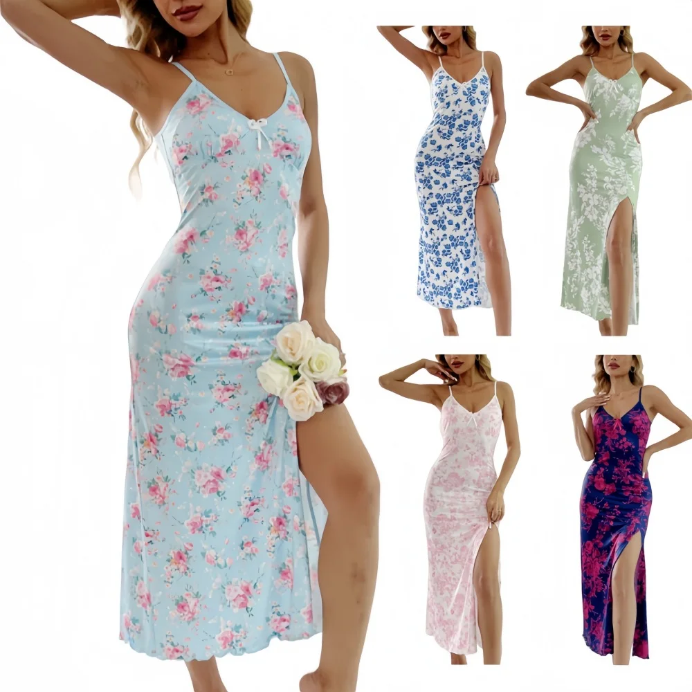 2025 Summer New Flower Printed Ladies Slit Long Dress Suspender Nightdress Loose Casual Home Clothes
2025 Summer New Flower Printed Ladies Slit Long Dress Suspender Nightdress Loose Casual Home Clothes
