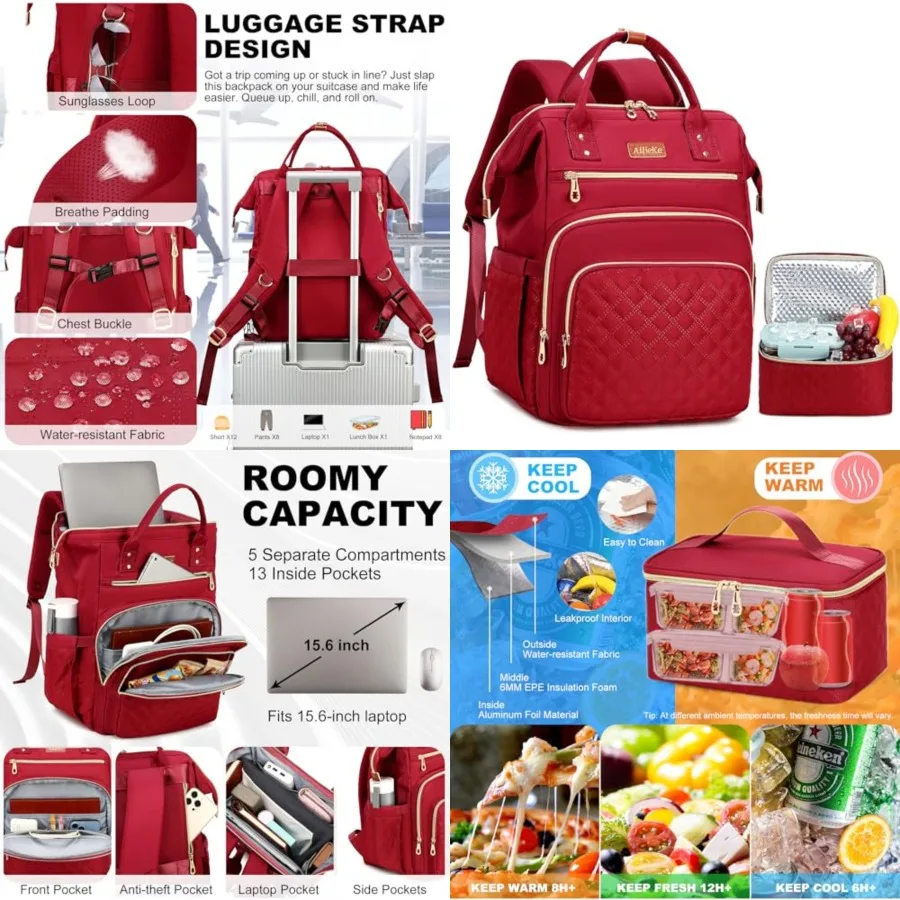 Lunch Backpack for Women, 15.6 Inch Laptop Backpack with Detachable Insulated Cooler Lunch Box, 2-in-1 Water Resistant Work Com
Lunch Backpack for Women, 15.6 Inch Laptop Backpack with Detachable Insulated Cooler Lunch Box, 2-in-1 Water Resistant Work Com