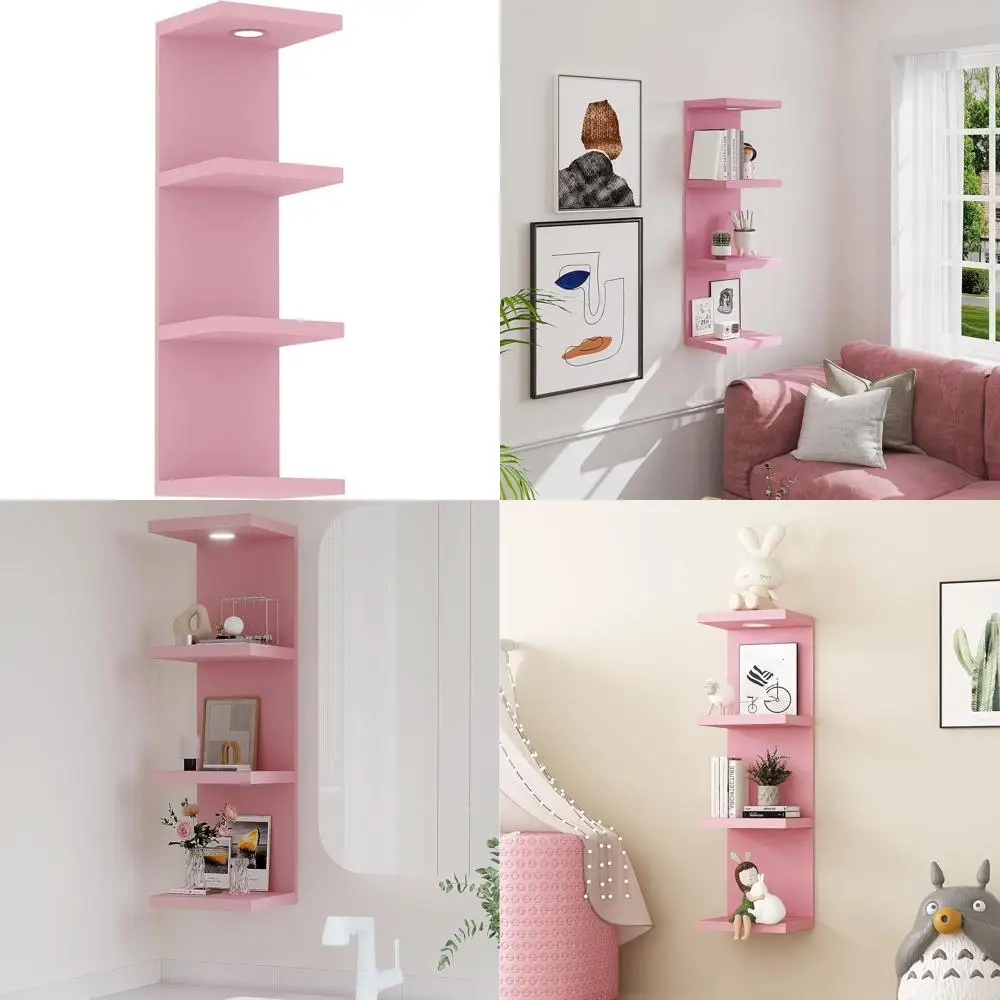 4-Tier Wall Shelf Unit - Pink, Floating Design with LED Lights and Remote Control
4-Tier Wall Shelf Unit - Pink, Floating Design with LED Lights and Remote Control