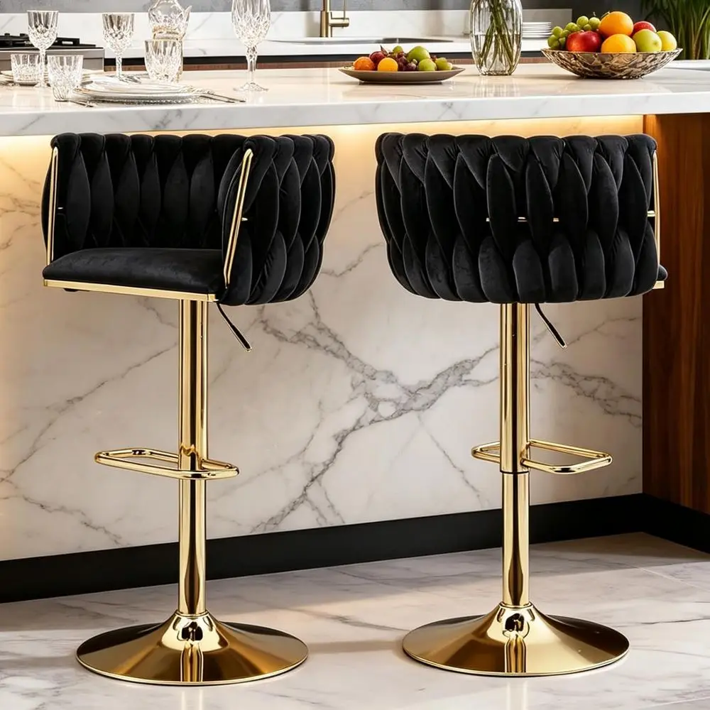Adjustable Swivel Bar Stools Set of 2 with Woven Back, Gold Metal Legs, Suitable for Kitchen Island or Dining Area
Adjustable Swivel Bar Stools Set of 2 with Woven Back, Gold Metal Legs, Suitable for Kitchen Island or Dining Area