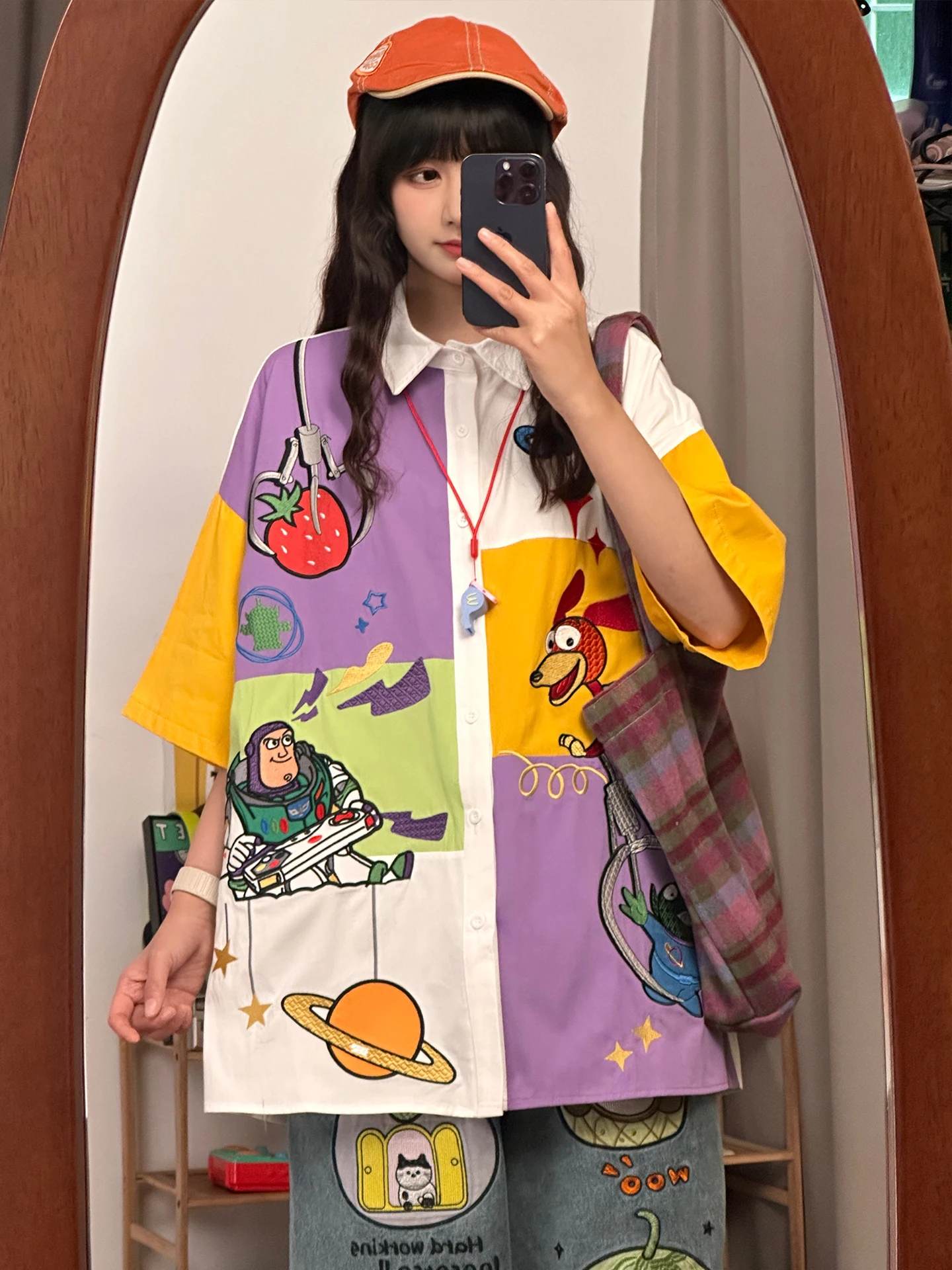 Original American Cartoon Splice Color Contrast Short Sleeve Loose Women's Shirt Cute Street Style Pure Cotton Breathable
Original American Cartoon Splice Color Contrast Short Sleeve Loose Women's Shirt Cute Street Style Pure Cotton Breathable