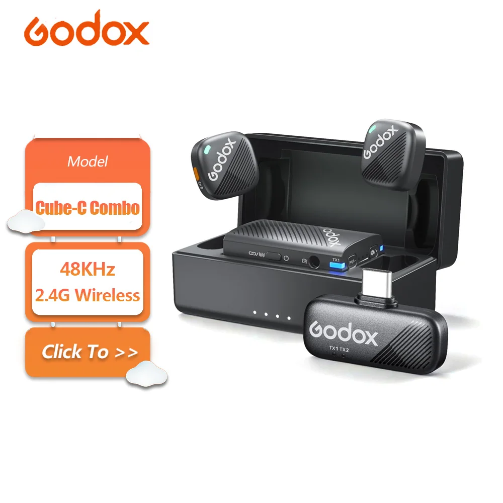 Godox Cube-C Combo 2.4G Wireless Lavalier Microphone for Smartphone Vlogging with 48KHz Hi-Res Audio Intelligent Noise Cancel
Godox Cube-C Combo 2.4G Wireless Lavalier Microphone for Smartphone Vlogging with 48KHz Hi-Res Audio Intelligent Noise Cancel