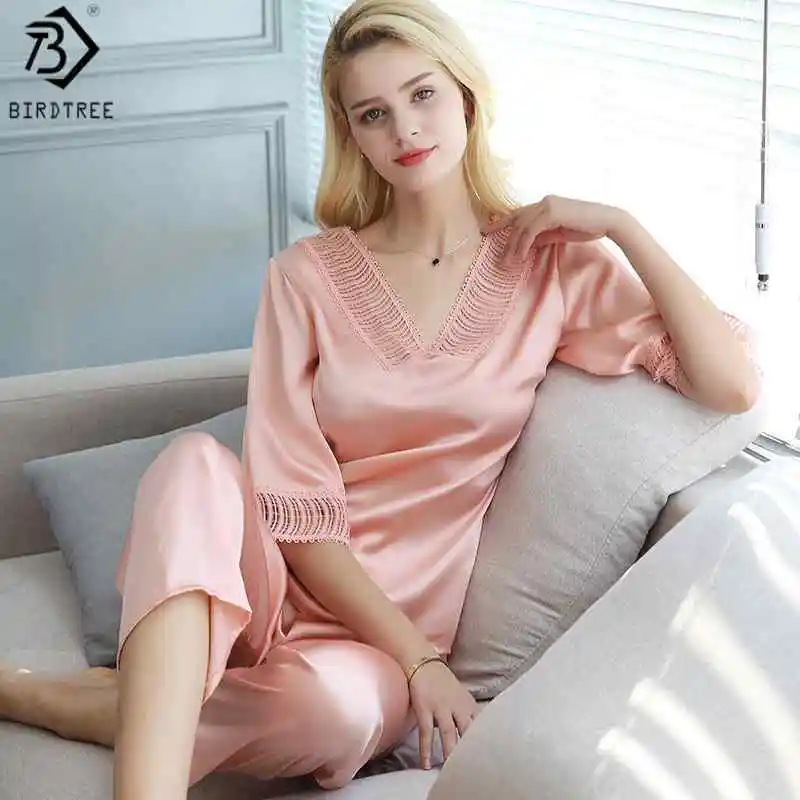BirdTree,16MM 100% Silk Pajamas Set,Women's Solid Half Sleeve V-neck Shirt Pants,Soft Casual Homewear Clothes,2026 New P61711JF
BirdTree,16MM 100% Silk Pajamas Set,Women's Solid Half Sleeve V-neck Shirt Pants,Soft Casual Homewear Clothes,2026 New P61711JF