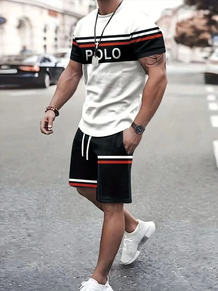 Men's summer striped letter printed soft and breathable round neck T-shirt shorts set, outdoor urban casual two-piece set
Men's summer striped letter printed soft and breathable round neck T-shirt shorts set, outdoor urban casual two-piece set