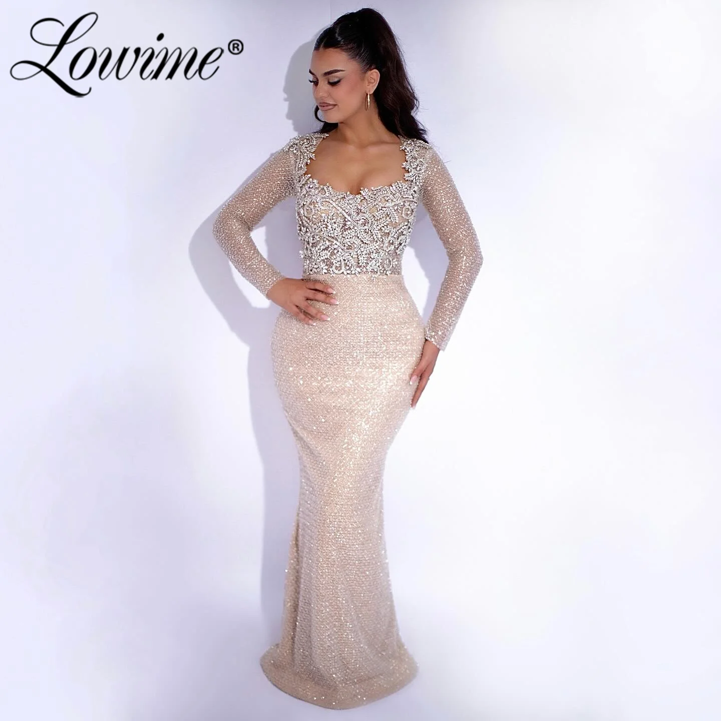 Square Neck Nude Champagne Party Dresses Beads Crystals Long Sleeve Wedding Party Gowns Occasions Evening Dress Customized 2026
Square Neck Nude Champagne Party Dresses Beads Crystals Long Sleeve Wedding Party Gowns Occasions Evening Dress Customized 2026