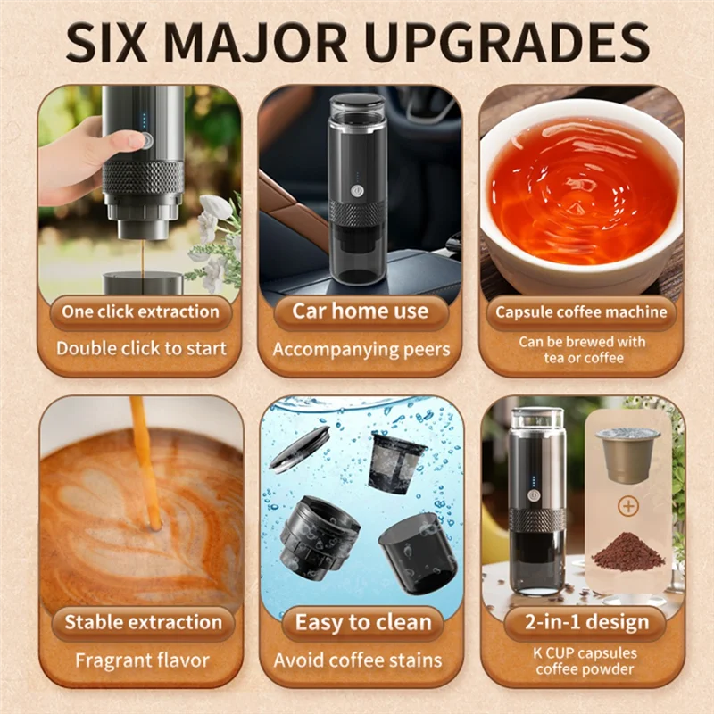 B50C Portable Espresso Maker Wireless Electric Coffee Maker 2 In 1 Small Travel Espresso Machine For Camping Office Hiking RV
B50C Portable Espresso Maker Wireless Electric Coffee Maker 2 In 1 Small Travel Espresso Machine For Camping Office Hiking RV