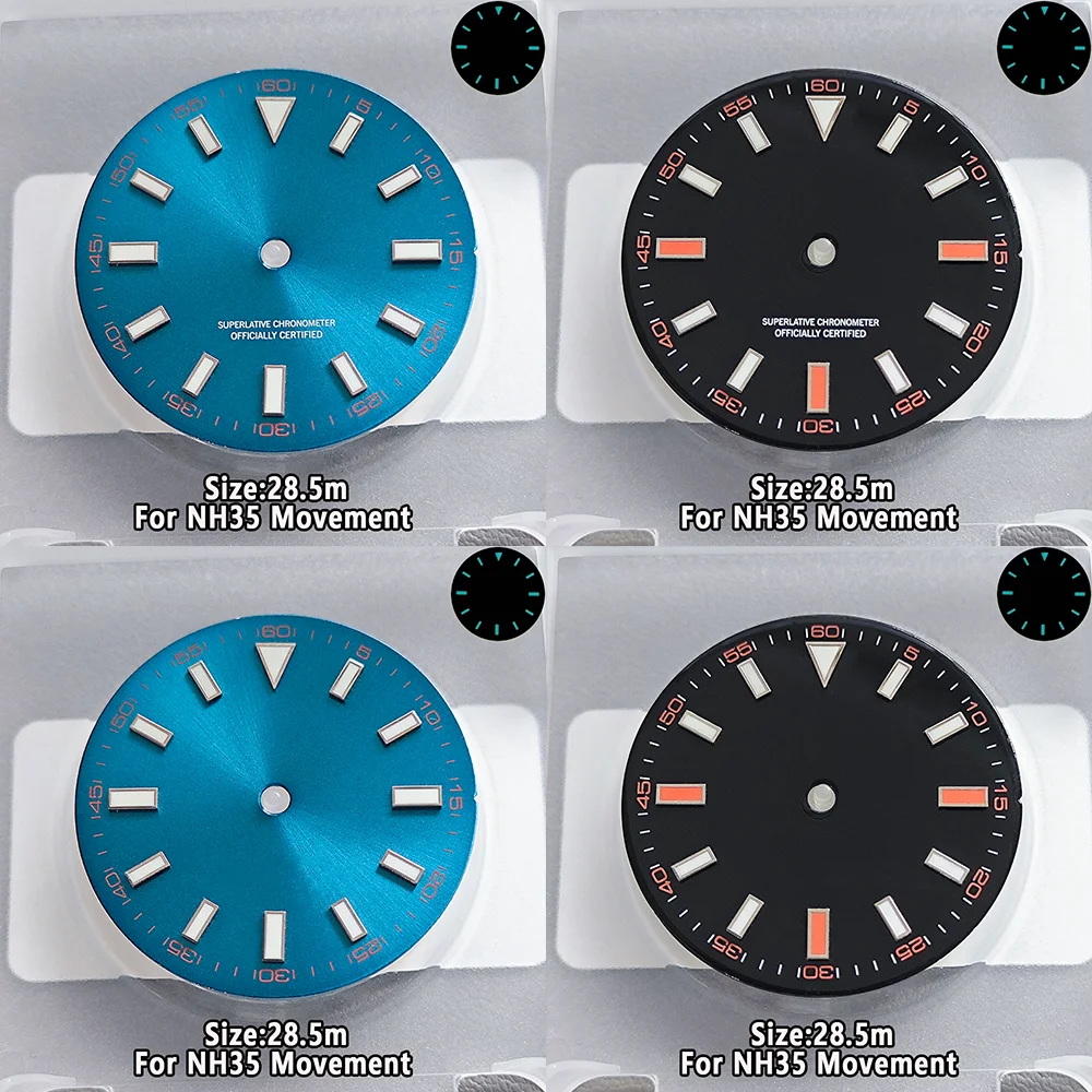 NH35 Dial Size 28.5mm Watch Dial NH35 Blue Green Luminous Dial For NH35/8215/ETA2824 Movement Watch Parts Accessories
NH35 Dial Size 28.5mm Watch Dial NH35 Blue Green Luminous Dial For NH35/8215/ETA2824 Movement Watch Parts Accessories