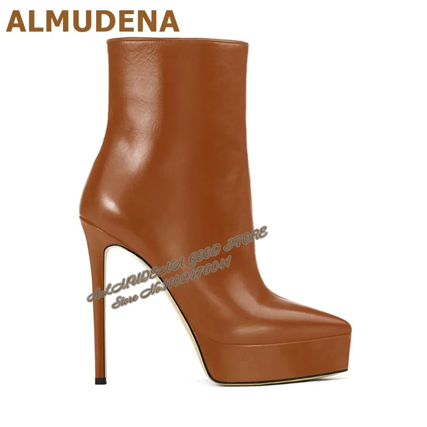 ALMUDENA Brown Black Matte Platform Ankle Boots Pointed Toe Stiletto Heels Short Booties Zipped Elegant Dress Shoes
ALMUDENA Brown Black Matte Platform Ankle Boots Pointed Toe Stiletto Heels Short Booties Zipped Elegant Dress Shoes