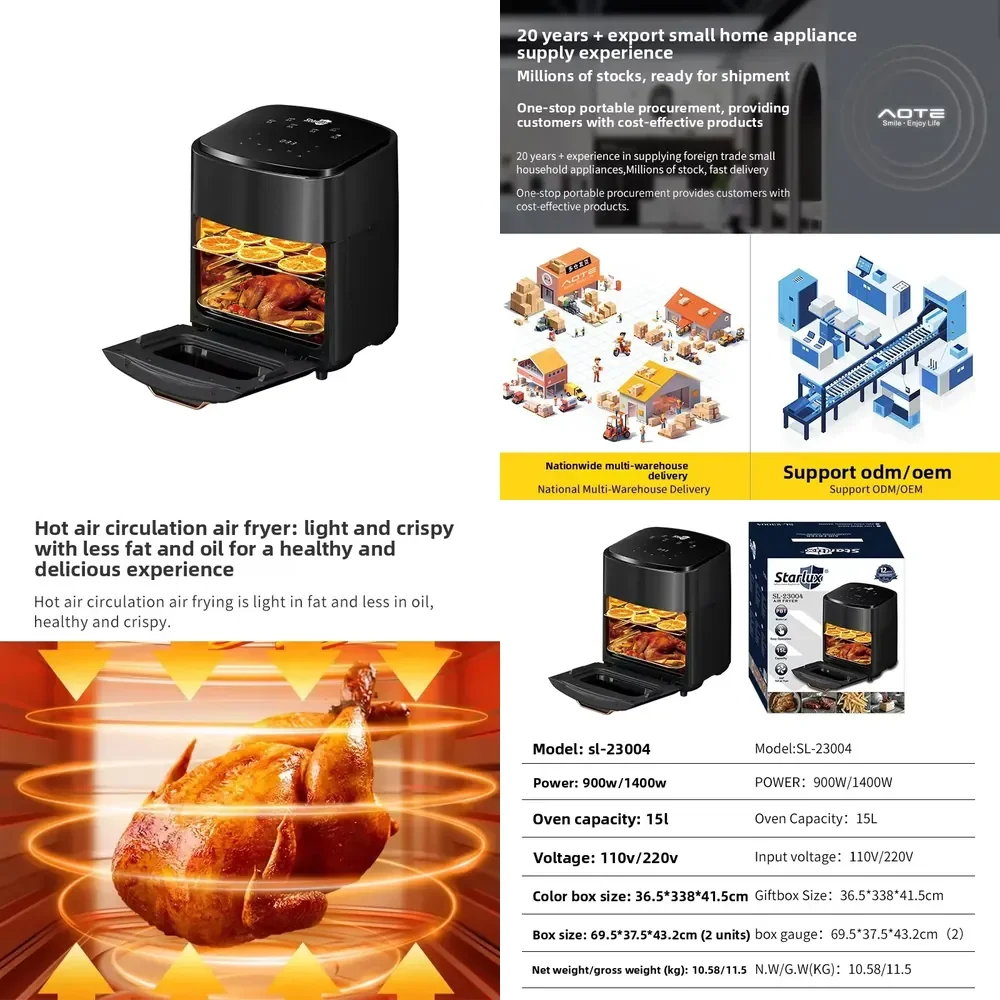 Starlux Cross-Border Air Fryer SL-23004-1400W Large Capacity Smart Visual Multi-Function Electric for Home Use
Starlux Cross-Border Air Fryer SL-23004-1400W Large Capacity Smart Visual Multi-Function Electric for Home Use