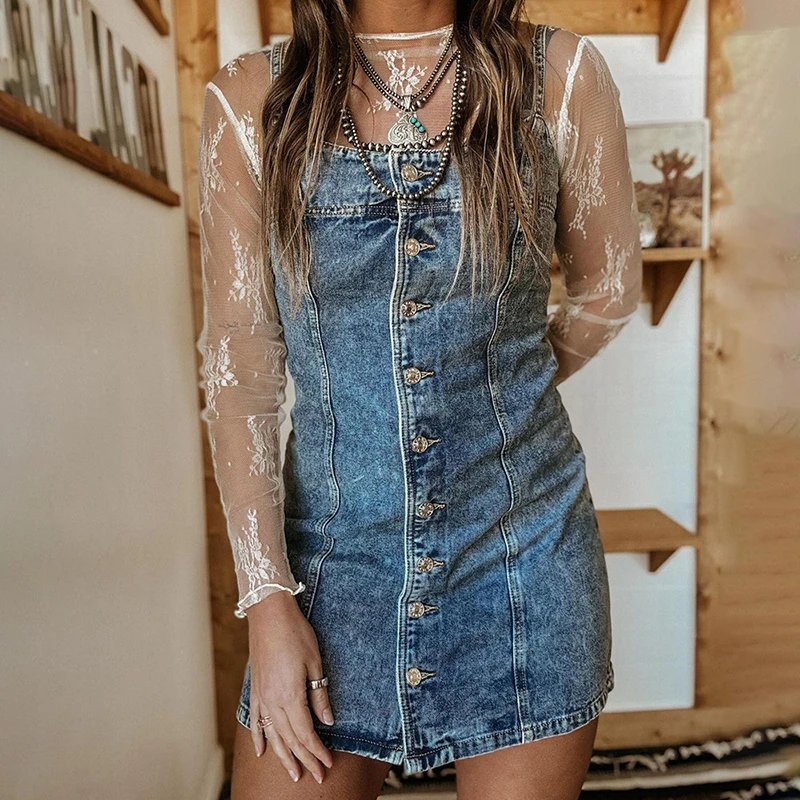 Vintage Denim Dresses Solid Slim Dress Woman Spring Square Collar Buttons Mini Dress Summer Sleeveless Backless Sexy Sling Dress
Vintage Denim Dresses Solid Slim Dress Woman Spring Square Collar Buttons Mini Dress Summer Sleeveless Backless Sexy Sling Dress
