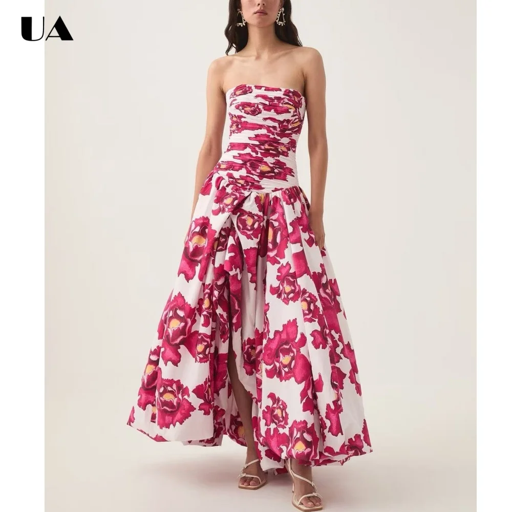 Fashionable Printed Maxi Dress with Spaghetti Straps, Vintage Asymmetrical Hem Prom Dresses for Women, Trendy Ruched Long Dress
Fashionable Printed Maxi Dress with Spaghetti Straps, Vintage Asymmetrical Hem Prom Dresses for Women, Trendy Ruched Long Dress