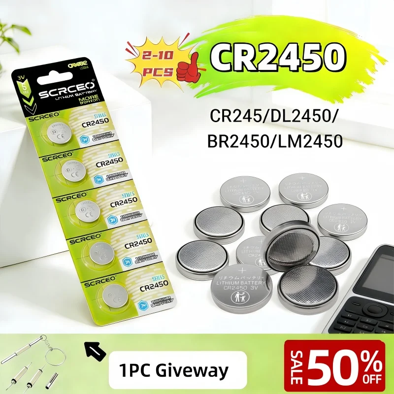 2-10PCS CR2450 Button Batteries 3V Lithium 580mAh High Drain Long Shelf Life for Car Keys Coin Watch CR2450 5029LC LM2450
2-10PCS CR2450 Button Batteries 3V Lithium 580mAh High Drain Long Shelf Life for Car Keys Coin Watch CR2450 5029LC LM2450