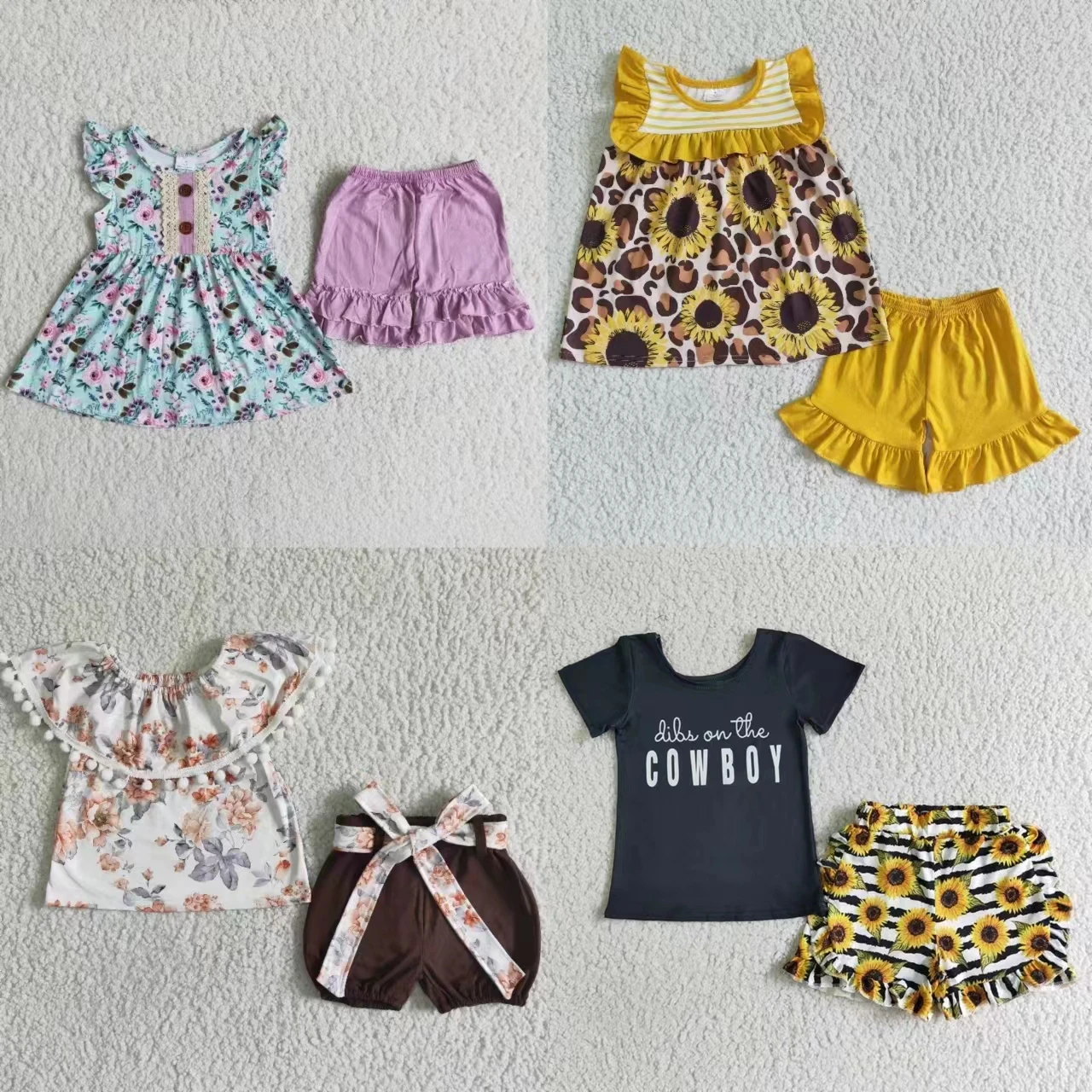 Wholesale Infant Sunflower Clothing Baby Girl Flower Summer Tops Ruffle Cotton Shorts Floral Outfit Kid Children Boutique Set
Wholesale Infant Sunflower Clothing Baby Girl Flower Summer Tops Ruffle Cotton Shorts Floral Outfit Kid Children Boutique Set