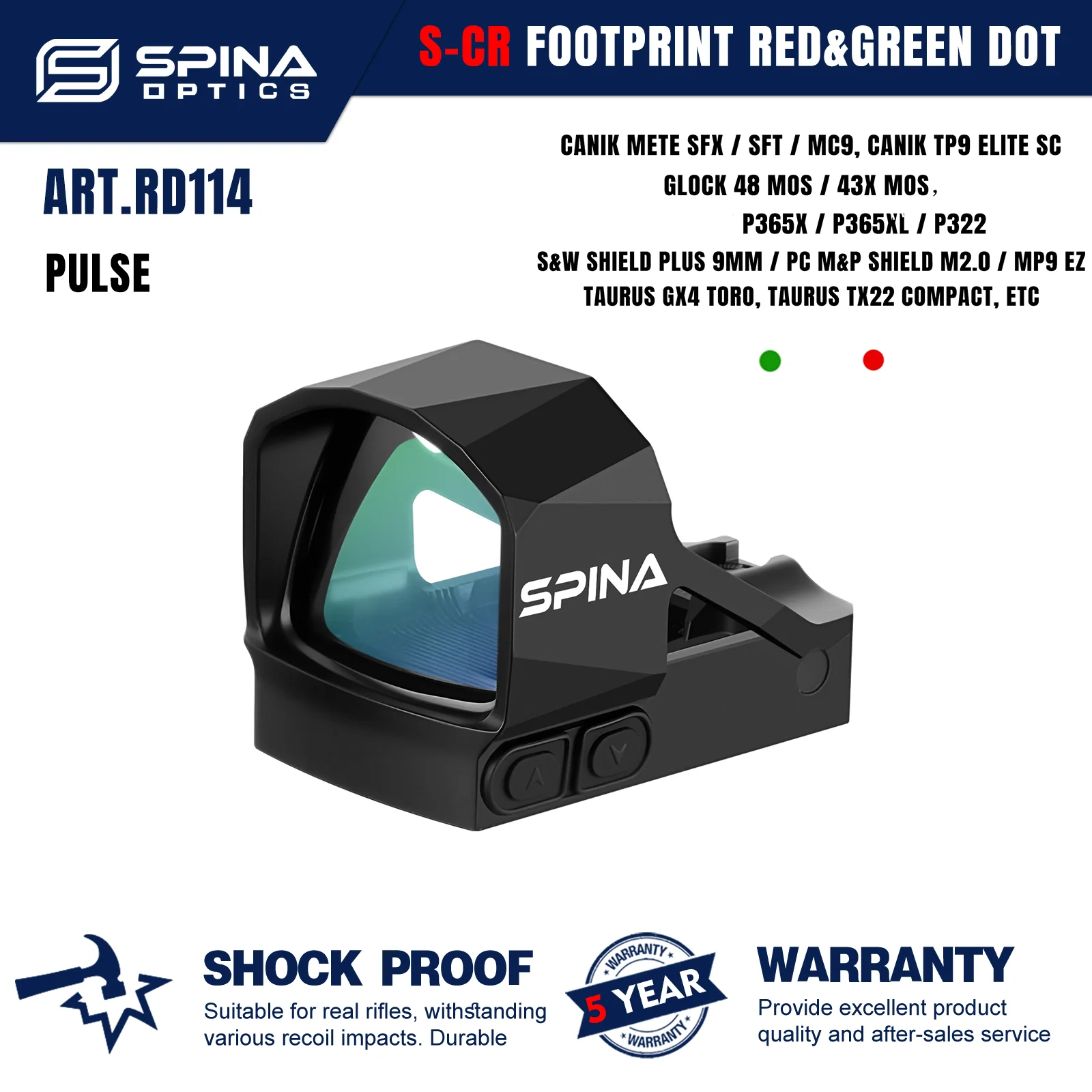 SPINA OPTICS PULSE S-CR RMSc Green Dot 3MOA Red Dot Sight Hellcat Pro G48/43x Mos P365X/XL Pistol
SPINA OPTICS PULSE S-CR RMSc Green Dot 3MOA Red Dot Sight Hellcat Pro G48/43x Mos P365X/XL Pistol