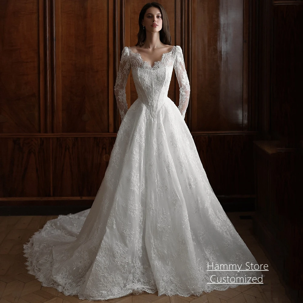 Exquisite Wedding Dress Arab Bridal Gown Customized Long Sleeves V Neck Beading Sequined Applique Sweep Train Bride Dresses
Exquisite Wedding Dress Arab Bridal Gown Customized Long Sleeves V Neck Beading Sequined Applique Sweep Train Bride Dresses