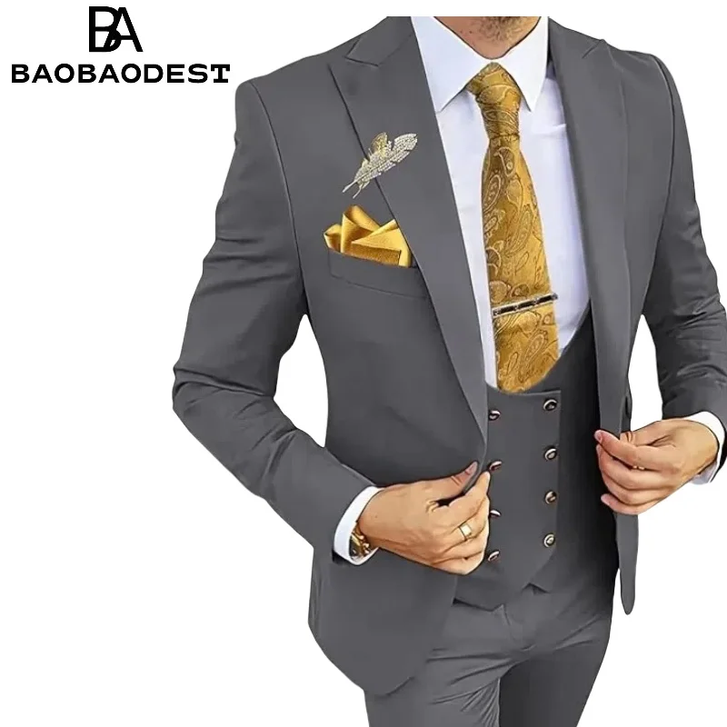 Men's 3-Piece Slim Fit Tuxedo with Gold Buttons | Formal Suit Set (Blazer+Vest+Pants) for Wedding/Prom/Black Tie Groom Attire,
Men's 3-Piece Slim Fit Tuxedo with Gold Buttons | Formal Suit Set (Blazer+Vest+Pants) for Wedding/Prom/Black Tie Groom Attire,