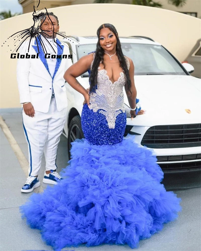 Royal Blue Mermaid Prom Dress 2025 Black Girls Sequins Gown Crystal Bead Ruffle Dresses Birthday Party Customized
Royal Blue Mermaid Prom Dress 2025 Black Girls Sequins Gown Crystal Bead Ruffle Dresses Birthday Party Customized