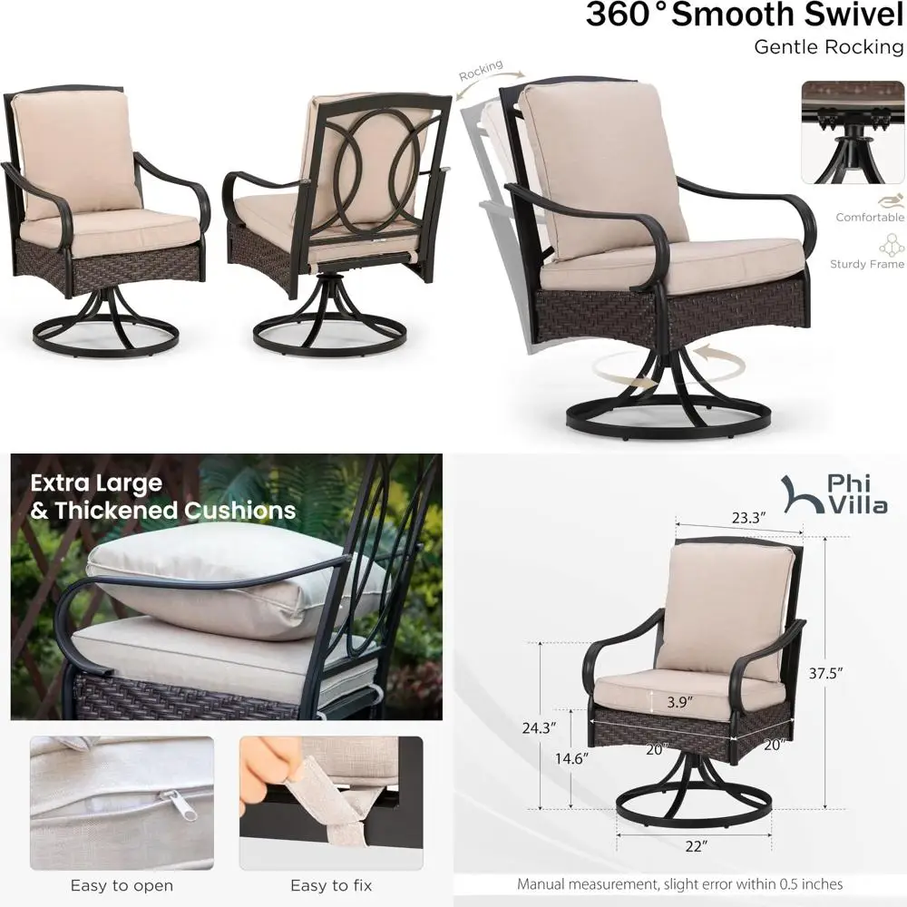 Set of 2 Heavy-Duty Outdoor Swivel Metal Wicker Dining Chairs with Thick Cushions for All-Weather Use
Set of 2 Heavy-Duty Outdoor Swivel Metal Wicker Dining Chairs with Thick Cushions for All-Weather Use