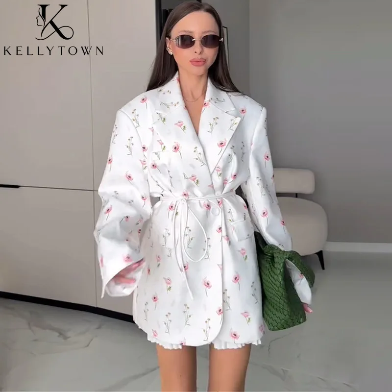 Women Fashion Floral Print Blazer Long Sleeve Wrap Coat Autumn Winter Chic Outerwear Street Fake Pocket White Blazers Jackets
Women Fashion Floral Print Blazer Long Sleeve Wrap Coat Autumn Winter Chic Outerwear Street Fake Pocket White Blazers Jackets