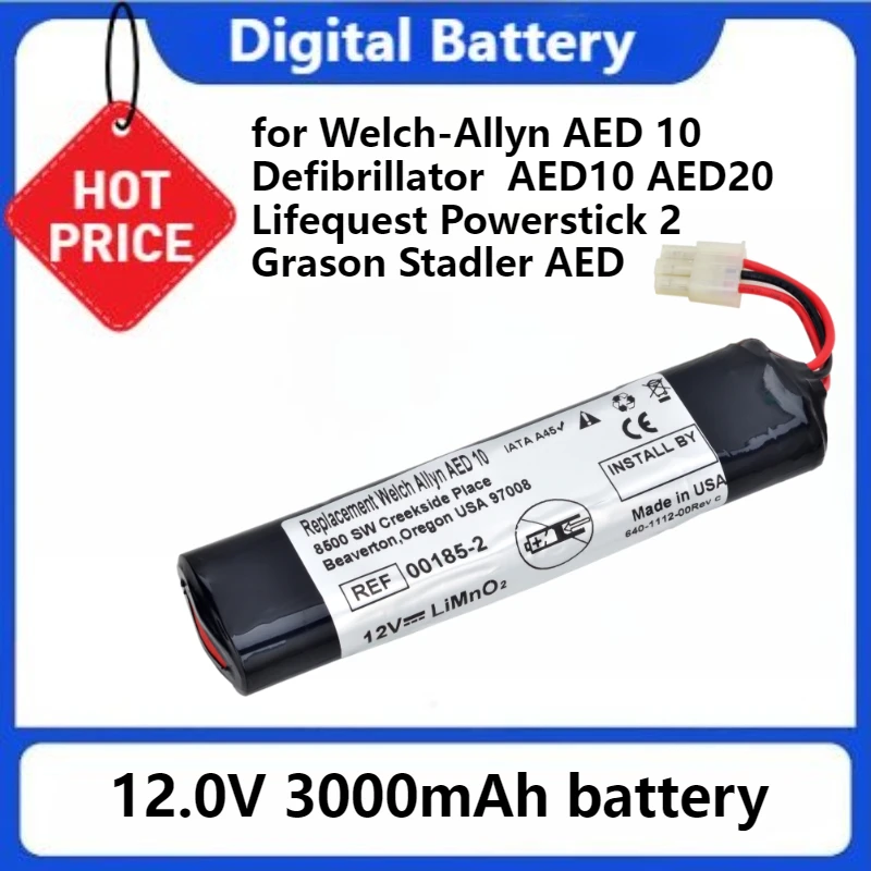 Medical Battery for Welch-Allyn AED 10 Defibrillator, AED10 AED20 Lifequest Powerstick 2 Grason Stadler AED 12.0V 3000mAh
Medical Battery for Welch-Allyn AED 10 Defibrillator, AED10 AED20 Lifequest Powerstick 2 Grason Stadler AED 12.0V 3000mAh