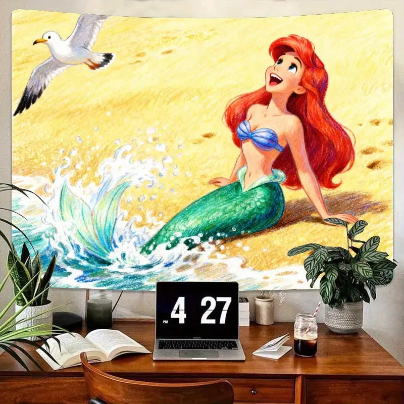 1 шт., пляжный гобелен Disney Ariel The Little Mermaid, красные волосы, зеленый хвост, океанская волна, настенное искусство для девочек, декор для спальни, общежития, подарок 
1 шт., пляжный гобелен Disney Ariel The Little Mermaid, красные волосы, зеленый хвост, океанская волна, настенное искусство для девочек, декор для спальни, общежития, подарок