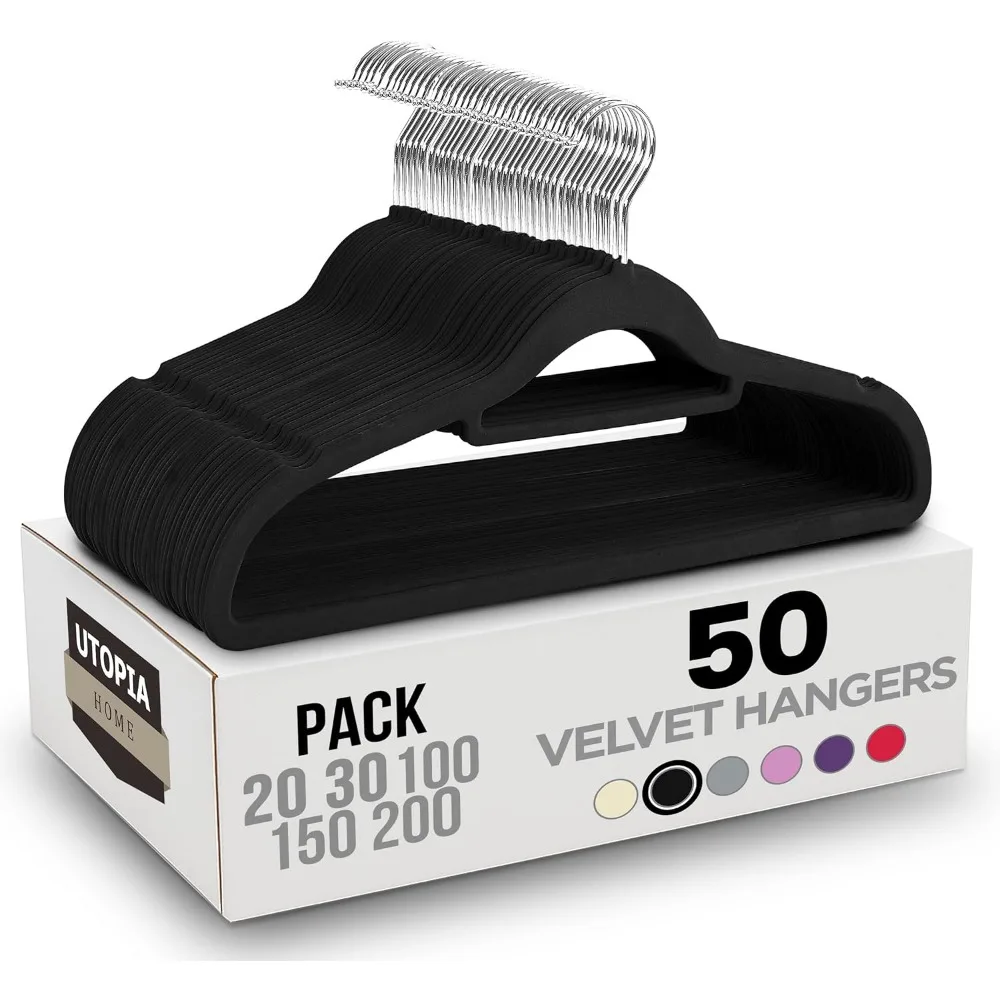 Premium Velvet Hangers 50 Pack - Non-Slip Clothes Hanger with Tie Bar - Black Hangers with 360 Degree Rotatable Hook - Heavy Du 
Premium Velvet Hangers 50 Pack - Non-Slip Clothes Hanger with Tie Bar - Black Hangers with 360 Degree Rotatable Hook - Heavy Du