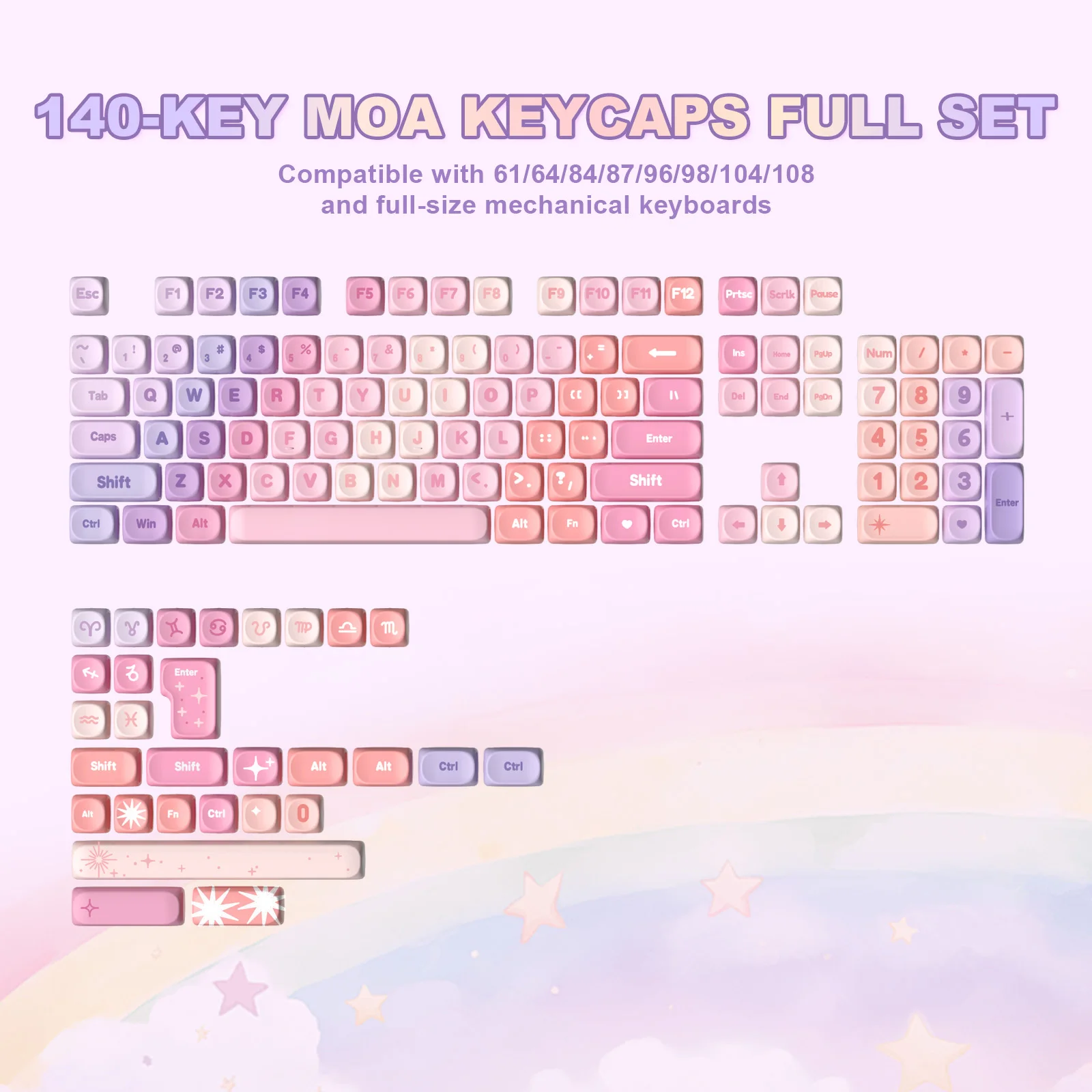 YUNZII Purple MOA Profile PBT Keycap, Dye-Sub Custom Keycap Set, 140-Key Pastel Keycap for MX Switch Mechanical Gaming Keyboard
YUNZII Purple MOA Profile PBT Keycap, Dye-Sub Custom Keycap Set, 140-Key Pastel Keycap for MX Switch Mechanical Gaming Keyboard