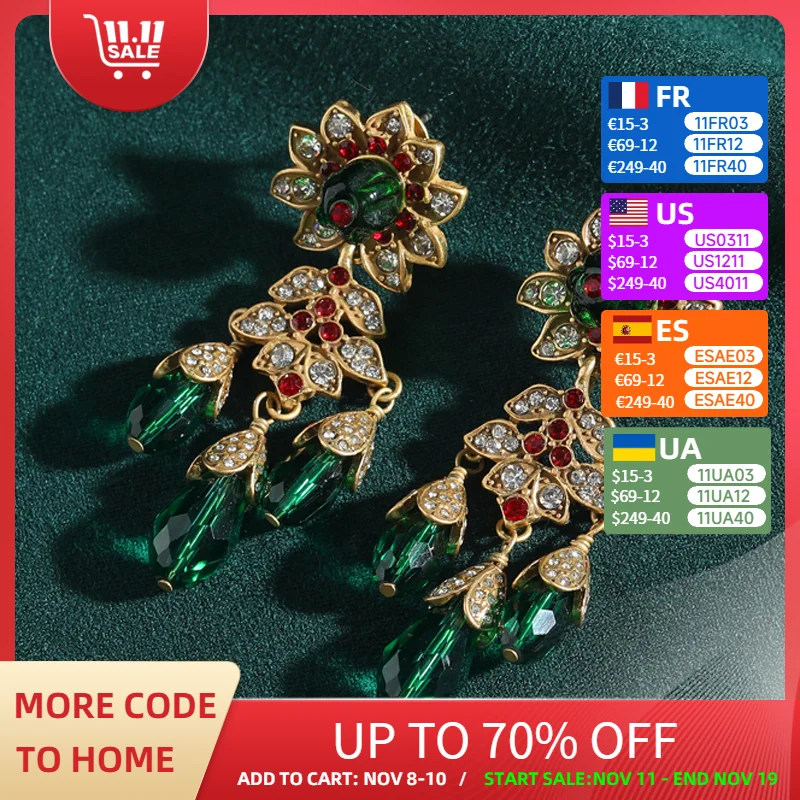 Vintage Sunflower Dangling Earrings Tassel Large Green Emerald Crystal Bead Drop Luxury Zircon Rhinestone Gold Color Woman
Vintage Sunflower Dangling Earrings Tassel Large Green Emerald Crystal Bead Drop Luxury Zircon Rhinestone Gold Color Woman