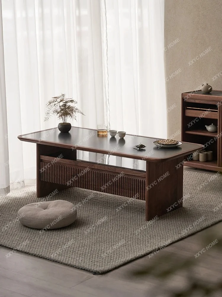 LSolid wood coffee table small apartment living room household black walnut rock slab tea table
LSolid wood coffee table small apartment living room household black walnut rock slab tea table