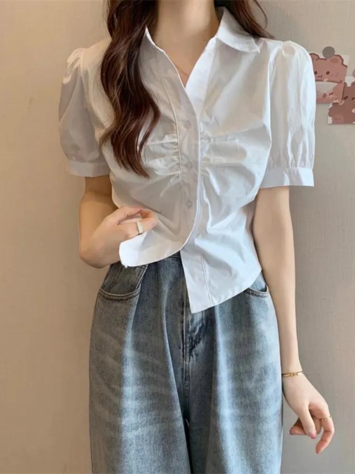 Chic Summer irt Ele Folded Design Bubble Sve Versatile Sli Polyester Women's ort Sve irt Pure Color
Chic Summer irt Ele Folded Design Bubble Sve Versatile Sli Polyester Women's ort Sve irt Pure Color