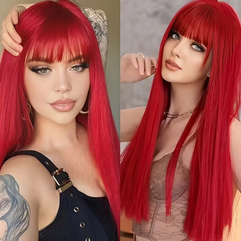 Red synthetic wig with long straight hair - Halloween party cosplay hair accessory - everyday wig - high temperature hair band
Red synthetic wig with long straight hair - Halloween party cosplay hair accessory - everyday wig - high temperature hair band
