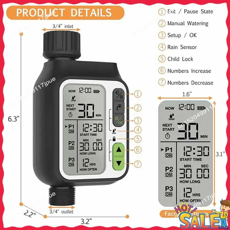 BOFO Automatic IRRIG System Garden Water Timer With Rain Sensor 3 Timing Programs Waterproof Irrigation Controller
BOFO Automatic IRRIG System Garden Water Timer With Rain Sensor 3 Timing Programs Waterproof Irrigation Controller