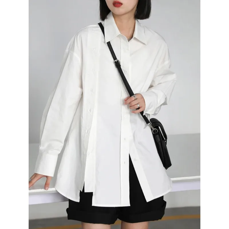 SuperAen Irregular Double-breasted White Shirt Women's Korean Design Spring and Autumn Casual Loose Lapel Long-sleeved Shirts
SuperAen Irregular Double-breasted White Shirt Women's Korean Design Spring and Autumn Casual Loose Lapel Long-sleeved Shirts
