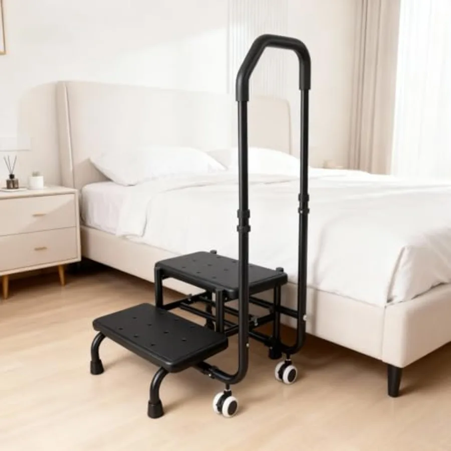 2 Step Stool with Handrail and 2 Casters for Elderly Bed Steps for High Beds for Adults Non Slip Platform and Adjustable Handra
2 Step Stool with Handrail and 2 Casters for Elderly Bed Steps for High Beds for Adults Non Slip Platform and Adjustable Handra