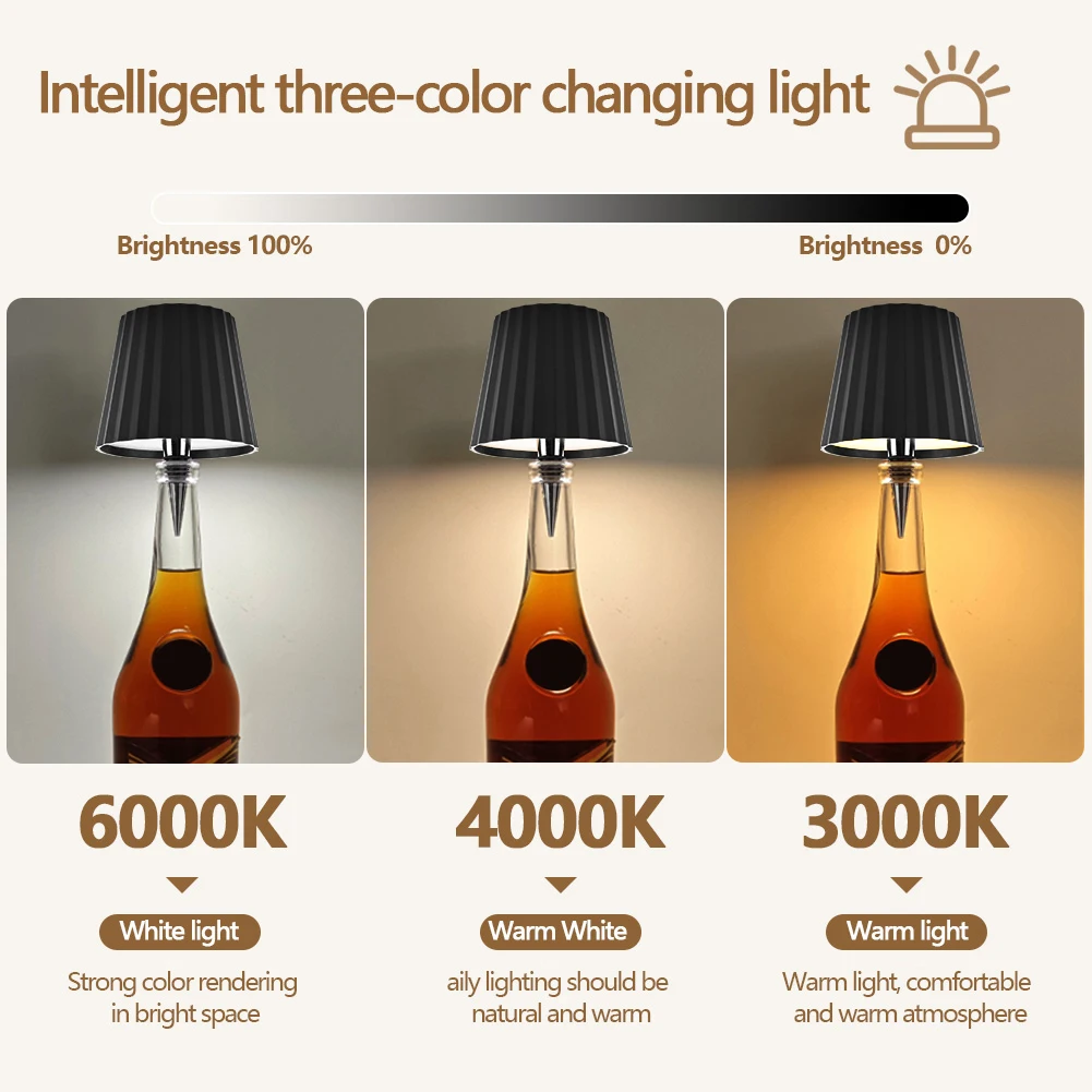 LED Table Lamp Rechargeable 2000mAh Wireless Touch Table Lamp 3 Colors Dimmable LED Wine Bottle Lamp for Family Restaurant & Bar
LED Table Lamp Rechargeable 2000mAh Wireless Touch Table Lamp 3 Colors Dimmable LED Wine Bottle Lamp for Family Restaurant & Bar