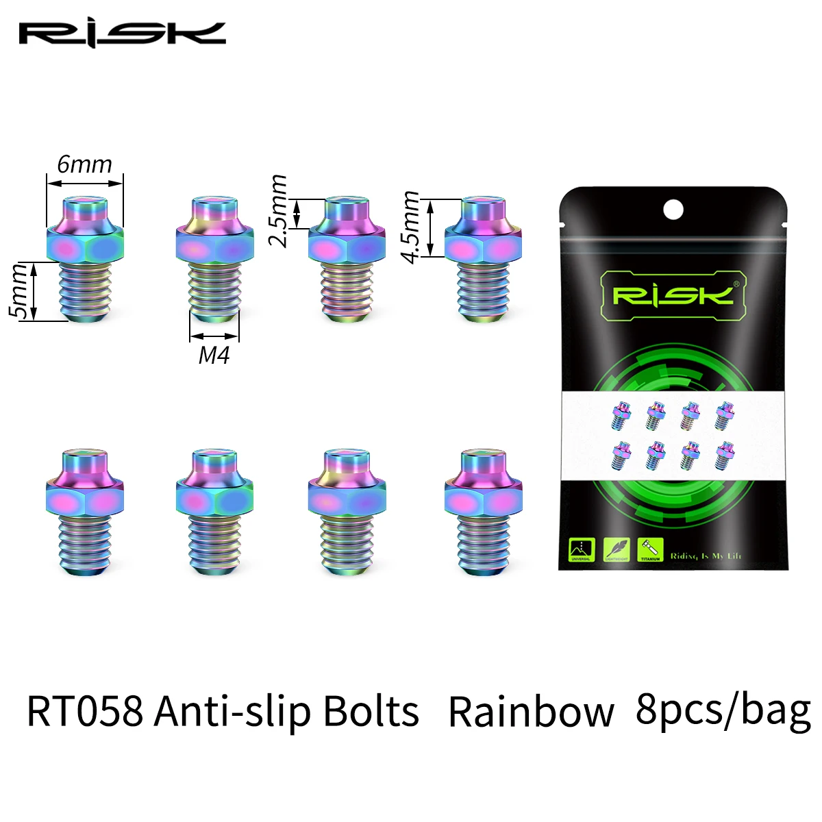 RISK 8pcs Titanium Bicycle Pedal Anti-Slip Bolts M4X5mm Pedal Anti-Slip Bolts For DH M4×8mm Mountain Bike Road Bike Screws
RISK 8pcs Titanium Bicycle Pedal Anti-Slip Bolts M4X5mm Pedal Anti-Slip Bolts For DH M4×8mm Mountain Bike Road Bike Screws