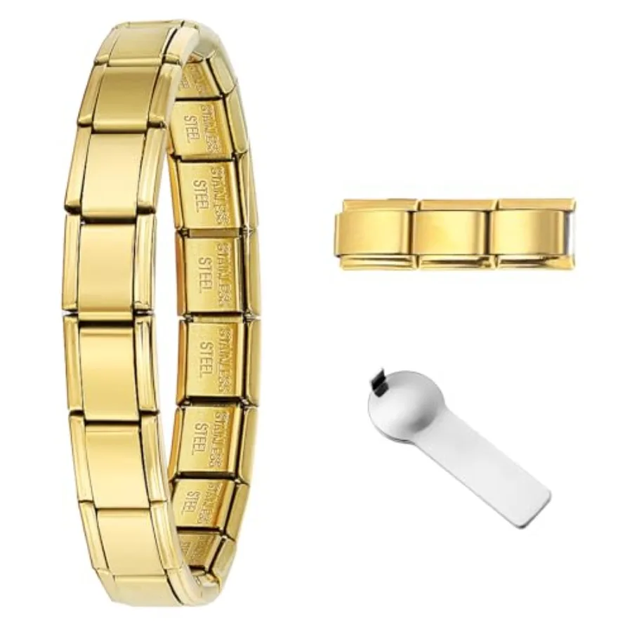 9mm Italian Charm Bracelet Starter Set, Stainless Steel Classic Link Bracelet for Women Men, Adjustable 6.75-8 inch, 18+3 Links
9mm Italian Charm Bracelet Starter Set, Stainless Steel Classic Link Bracelet for Women Men, Adjustable 6.75-8 inch, 18+3 Links