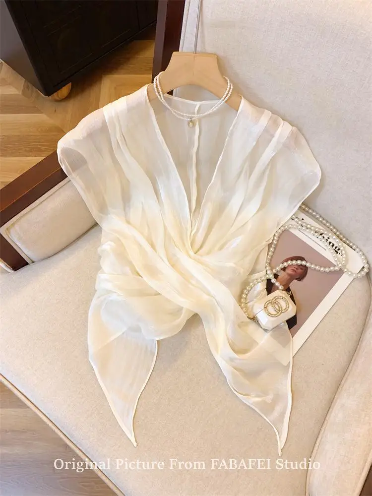 French Cross V-Neck Chiffon Blouse Women's Summer Premium Linen Sleeveless Irregular Tulle Top
French Cross V-Neck Chiffon Blouse Women's Summer Premium Linen Sleeveless Irregular Tulle Top