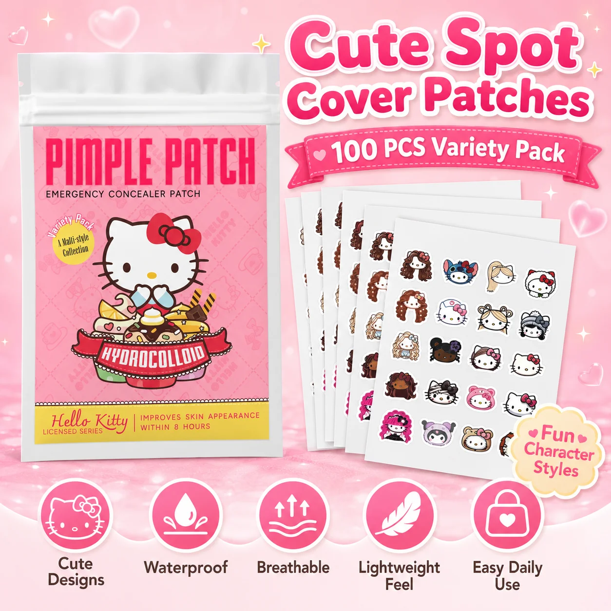 100PCS hello kitty Acne patches, facial acne patches, hydrogel acne removal patches, concealer
100PCS hello kitty Acne patches, facial acne patches, hydrogel acne removal patches, concealer