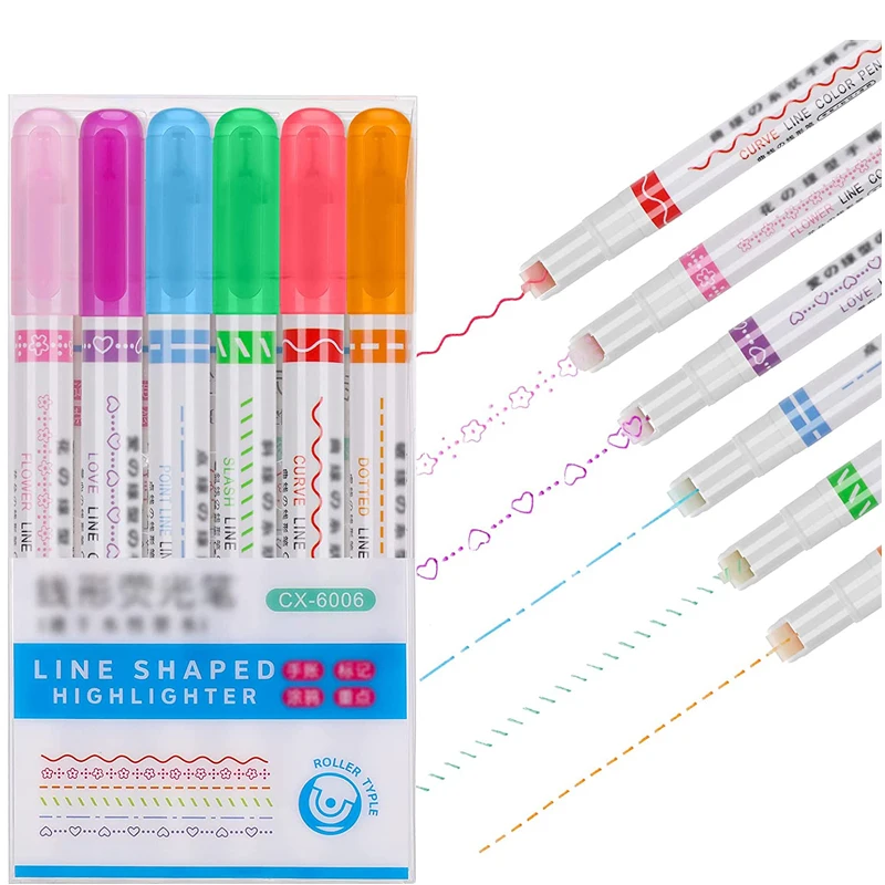 6Pc/Set Curve Highlighter Pen Linear Color Pens Marker Marcadores for Art Kids Student Card-decorating Writing Drawing Scrapbook
6Pc/Set Curve Highlighter Pen Linear Color Pens Marker Marcadores for Art Kids Student Card-decorating Writing Drawing Scrapbook