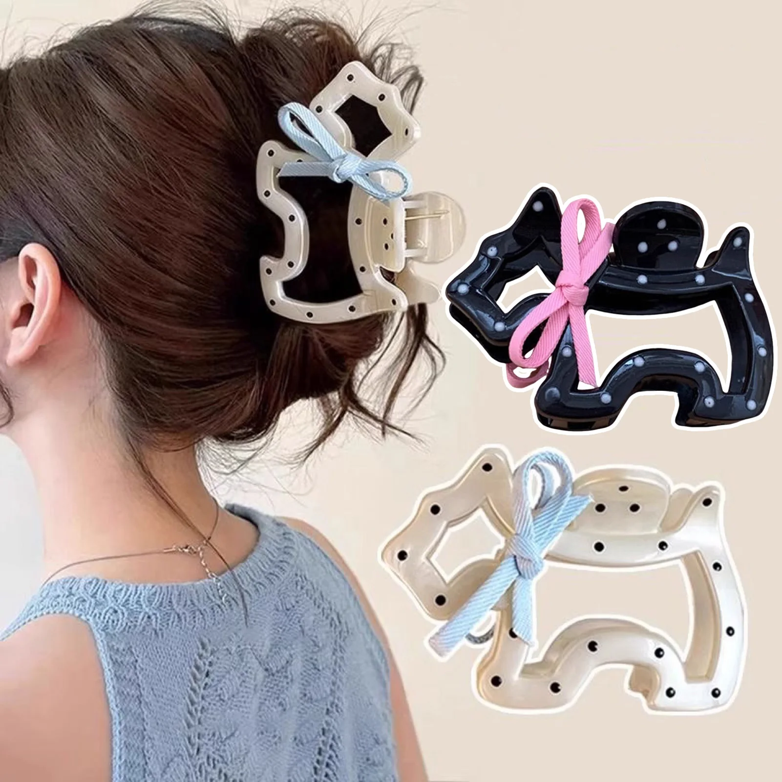 Cute Black/White Puppy Shaped Hair Claw Clips Dot Bowknot Designs Hairpins Women Girls Daily Ponytail Holder Hair Accessories
Cute Black/White Puppy Shaped Hair Claw Clips Dot Bowknot Designs Hairpins Women Girls Daily Ponytail Holder Hair Accessories