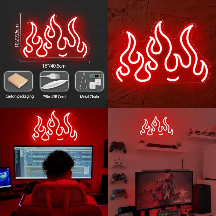 Neon Sign LED Wall Light for Game Room, Bedroom, Bar, Party or Club Decor, USB Powered Fire Shape Neon Wall Art for Home or Eve
Neon Sign LED Wall Light for Game Room, Bedroom, Bar, Party or Club Decor, USB Powered Fire Shape Neon Wall Art for Home or Eve