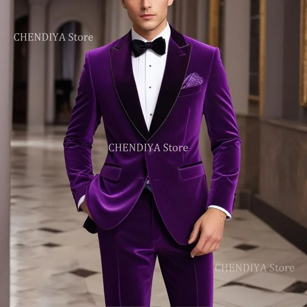 Handsome Purple Velvet Suits For Men 2 Pieces Chic Peak Lapel Formal Evening Party Wedding Groom Tailored Outfits Jacket Pants
Handsome Purple Velvet Suits For Men 2 Pieces Chic Peak Lapel Formal Evening Party Wedding Groom Tailored Outfits Jacket Pants