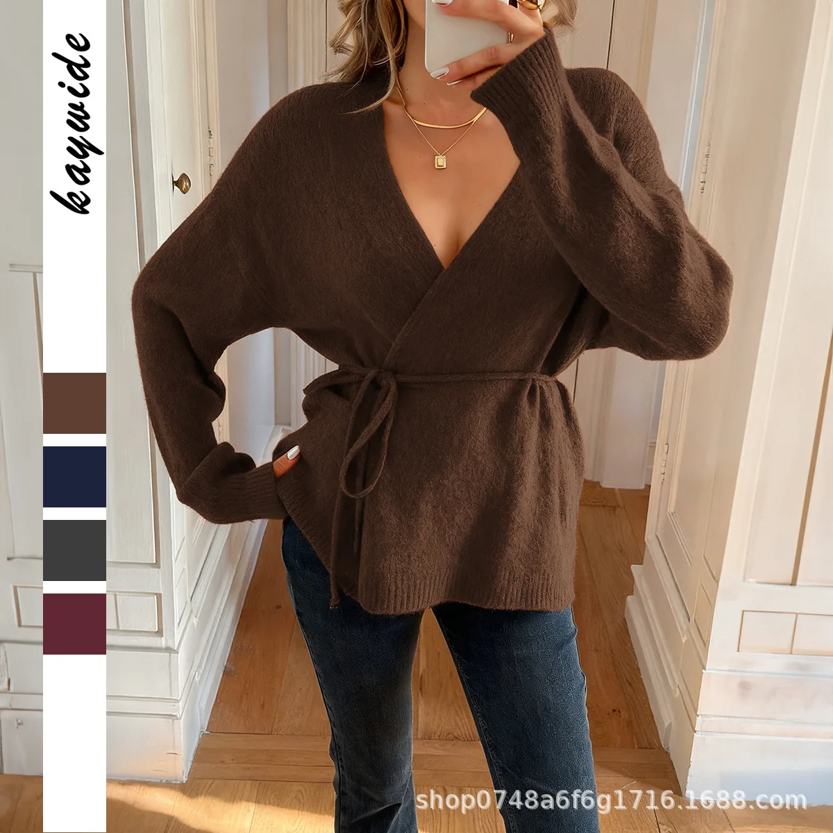 2025 Autumn Winter V-Neck Tie-Detail Office lady Pullover Elegant Solid-Color Loose-fitting Long-Sleeve Red Sweater for Women
2025 Autumn Winter V-Neck Tie-Detail Office lady Pullover Elegant Solid-Color Loose-fitting Long-Sleeve Red Sweater for Women