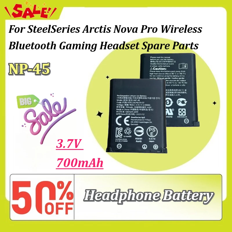 New NP-45 3.7V 700mAh Li-ion Replacement Battery for SteelSeries Arctis Nova Pro Wireless Bluetooth Gaming Headset Spare Parts
New NP-45 3.7V 700mAh Li-ion Replacement Battery for SteelSeries Arctis Nova Pro Wireless Bluetooth Gaming Headset Spare Parts