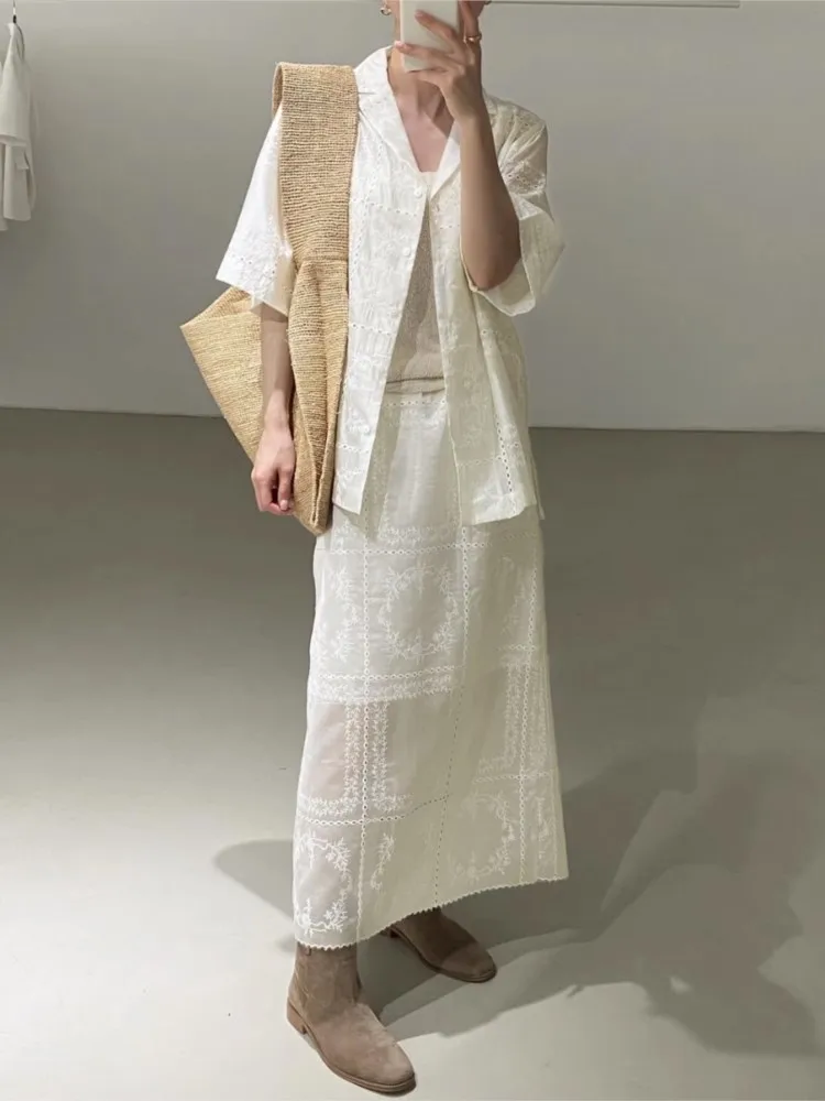 Hollow Embroidery Hook Flower Skirts Set Outfit Woman 2025 New Summer Korean Chic Loose Short Sleeve Shirt+High Waist Long Skirt
Hollow Embroidery Hook Flower Skirts Set Outfit Woman 2025 New Summer Korean Chic Loose Short Sleeve Shirt+High Waist Long Skirt